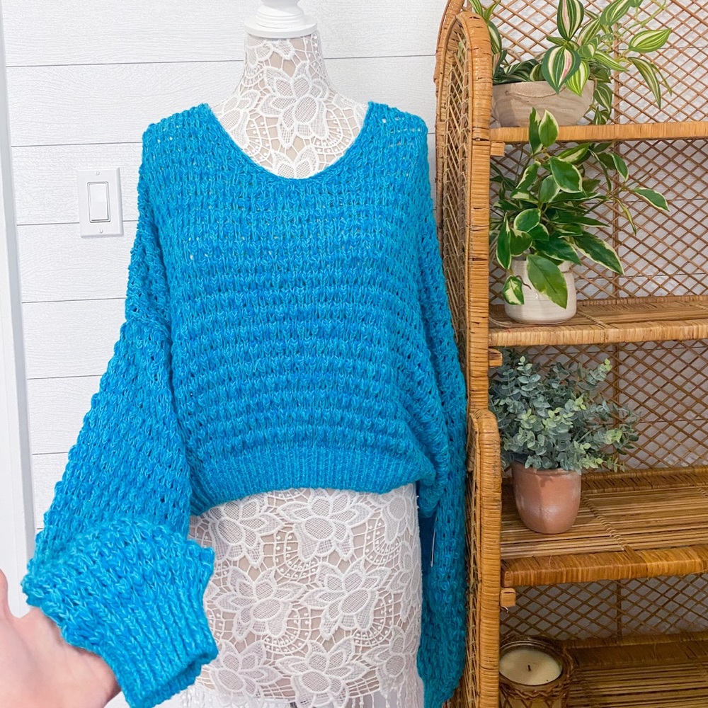 NWT Free People Coconut Loose Weave Sweater Teal - Picture 4 of 12